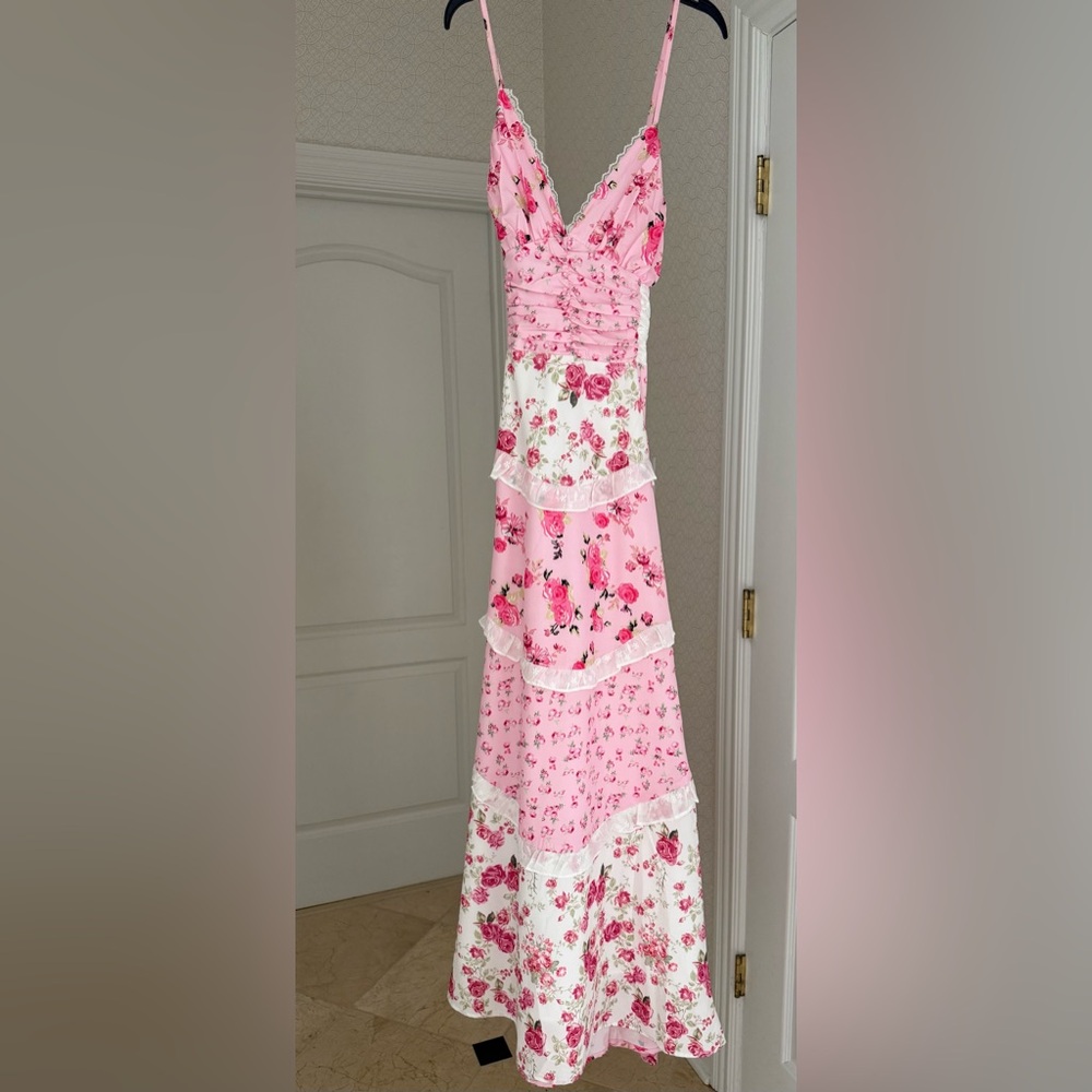 Floral Pink and White Maxi Dress